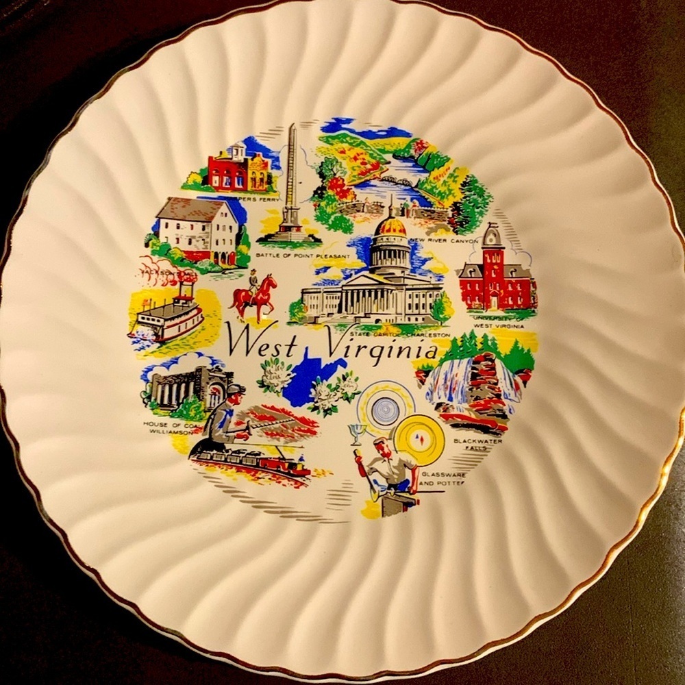 West Virginia Ceramic Plate Vintage 60s Tourist Souvenir Kitschy Gift Home Decor